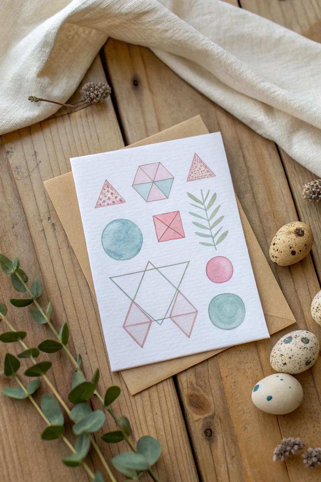 Craft your Easter greetings with minimalist symmetrical charm and gentle liquid color elegance.