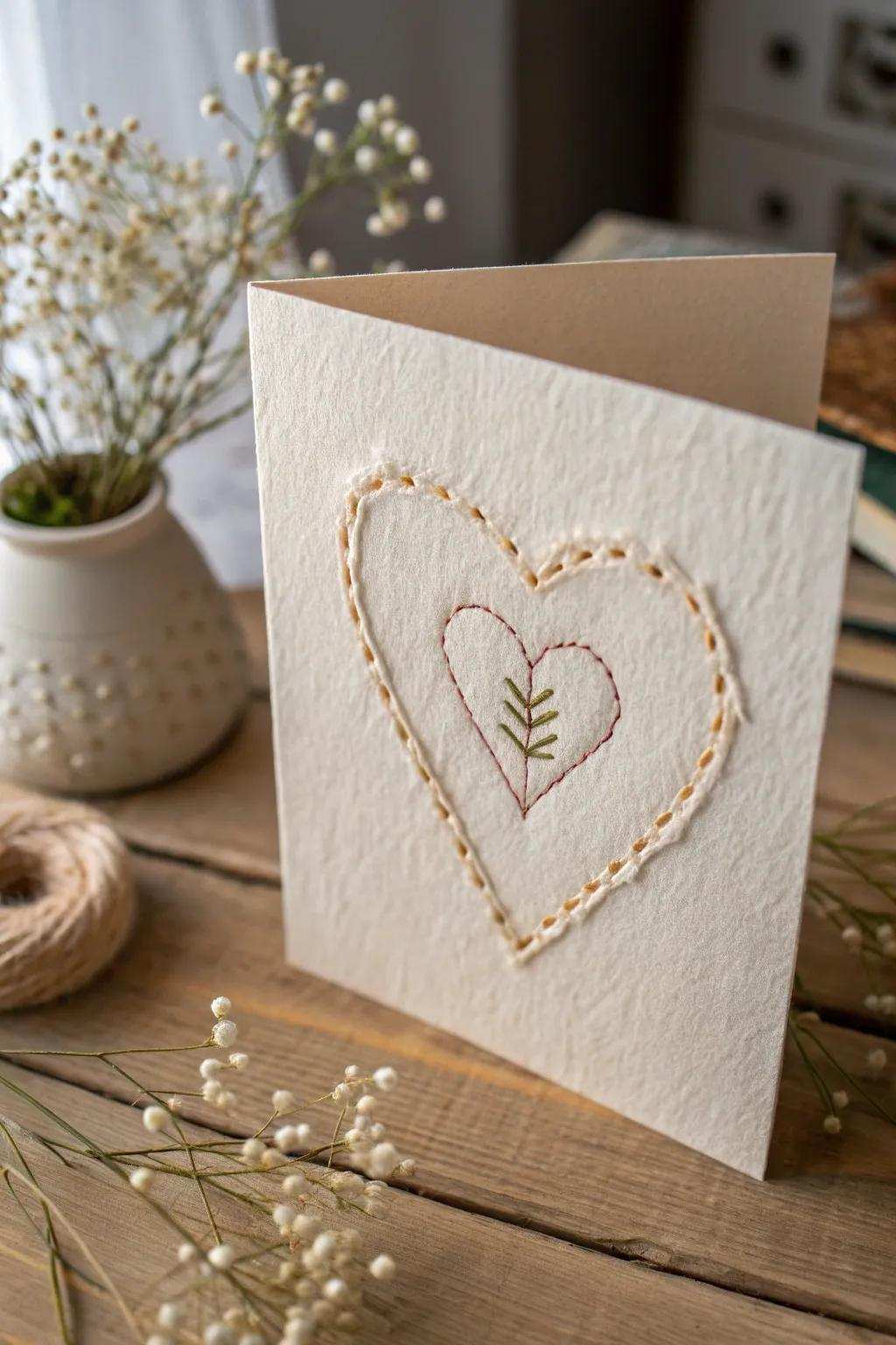 Crafting heartfelt moments with handmade elegance: a minimalist embroidered card that speaks volumes.
