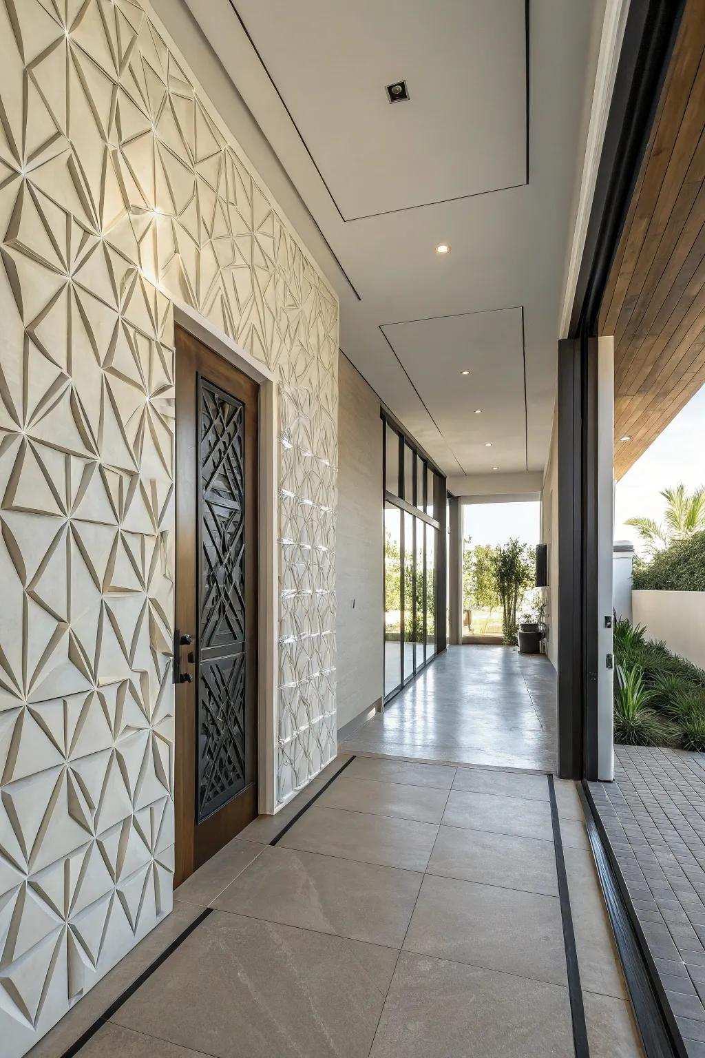 Create a modern statement with geometric decorative wall treatment patterns.