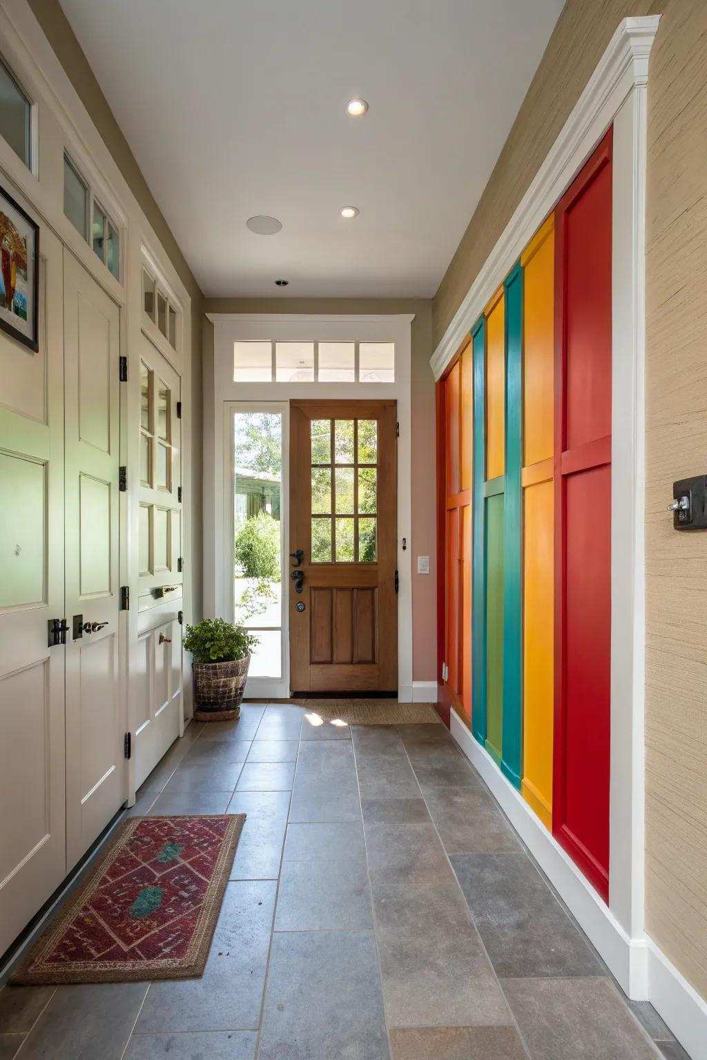 Create an impression with vibrant colored decorative wall treatments.
