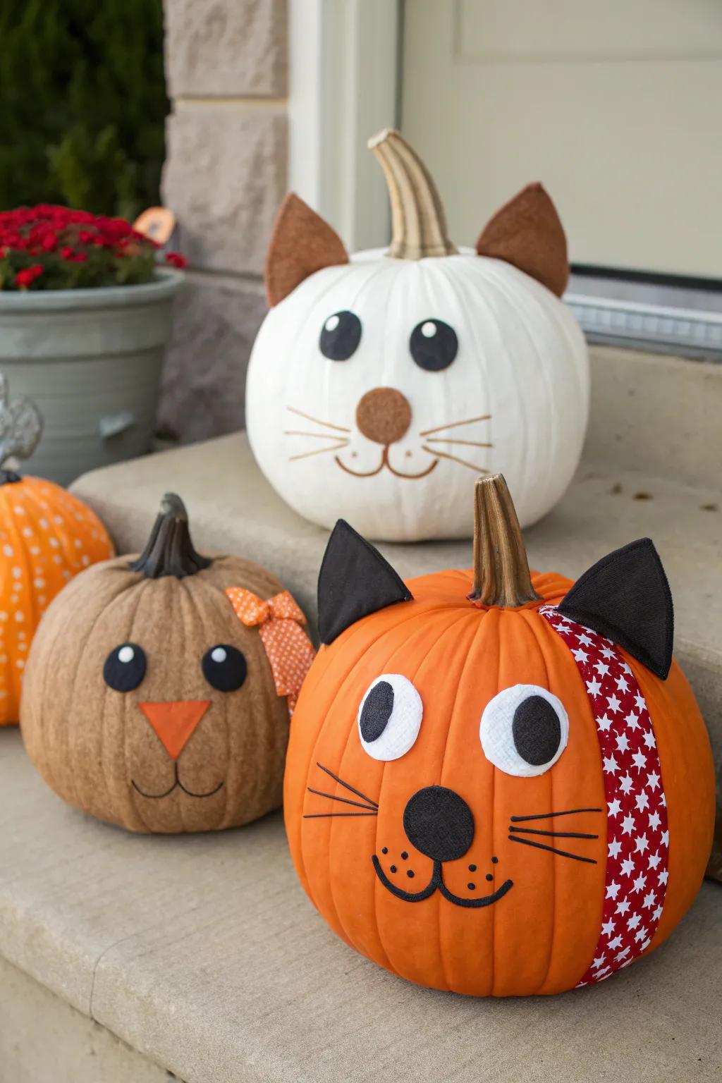 Creature-themed pumpkin layouts bring a lively element to your decor.