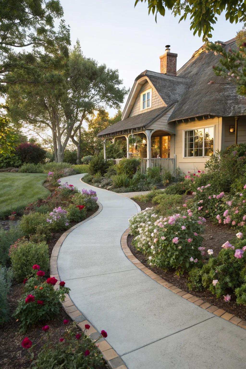 Curved walkways infuse a natural element into your entrance.