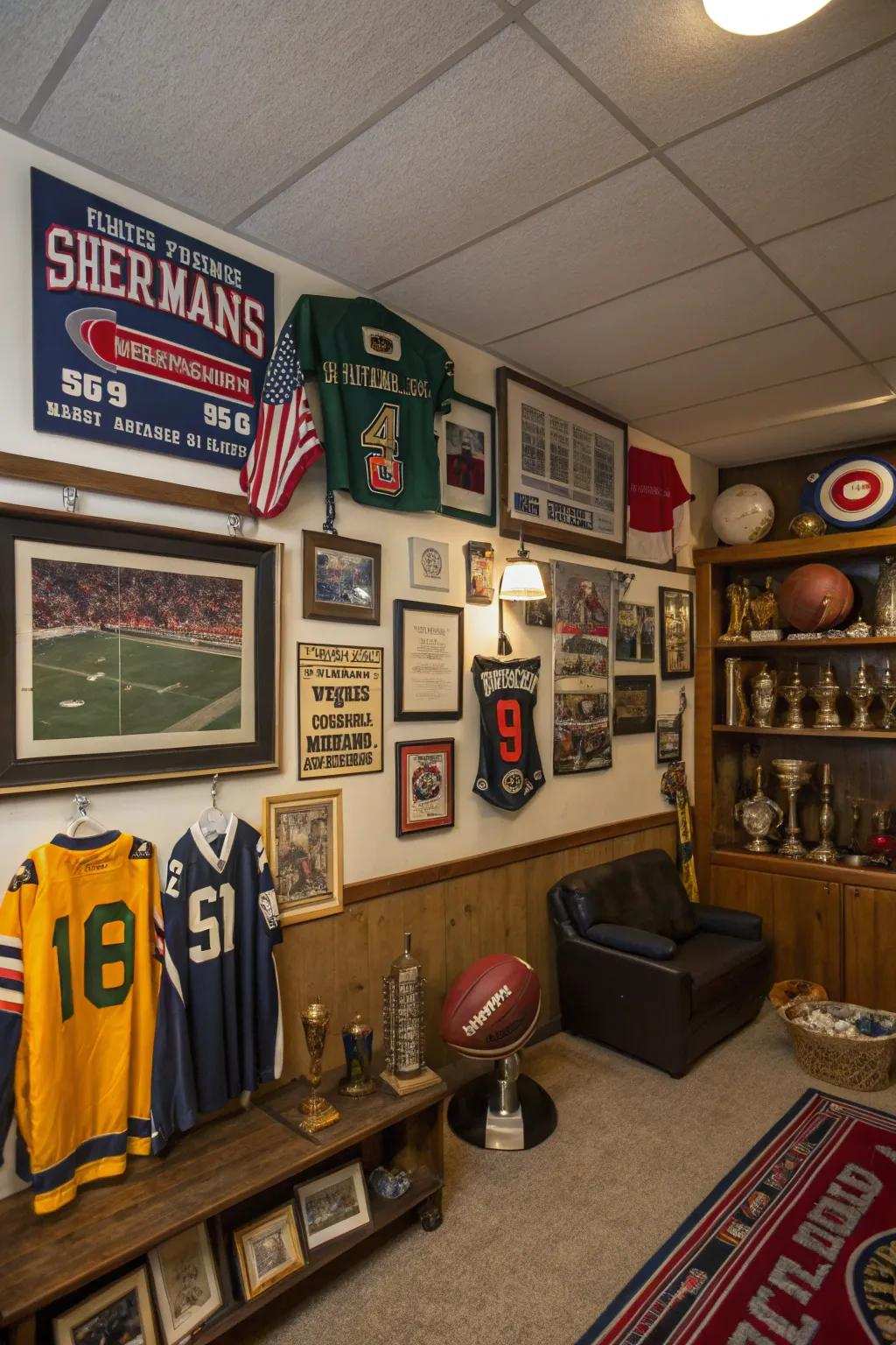 Custom thematic ornaments in a man cave.