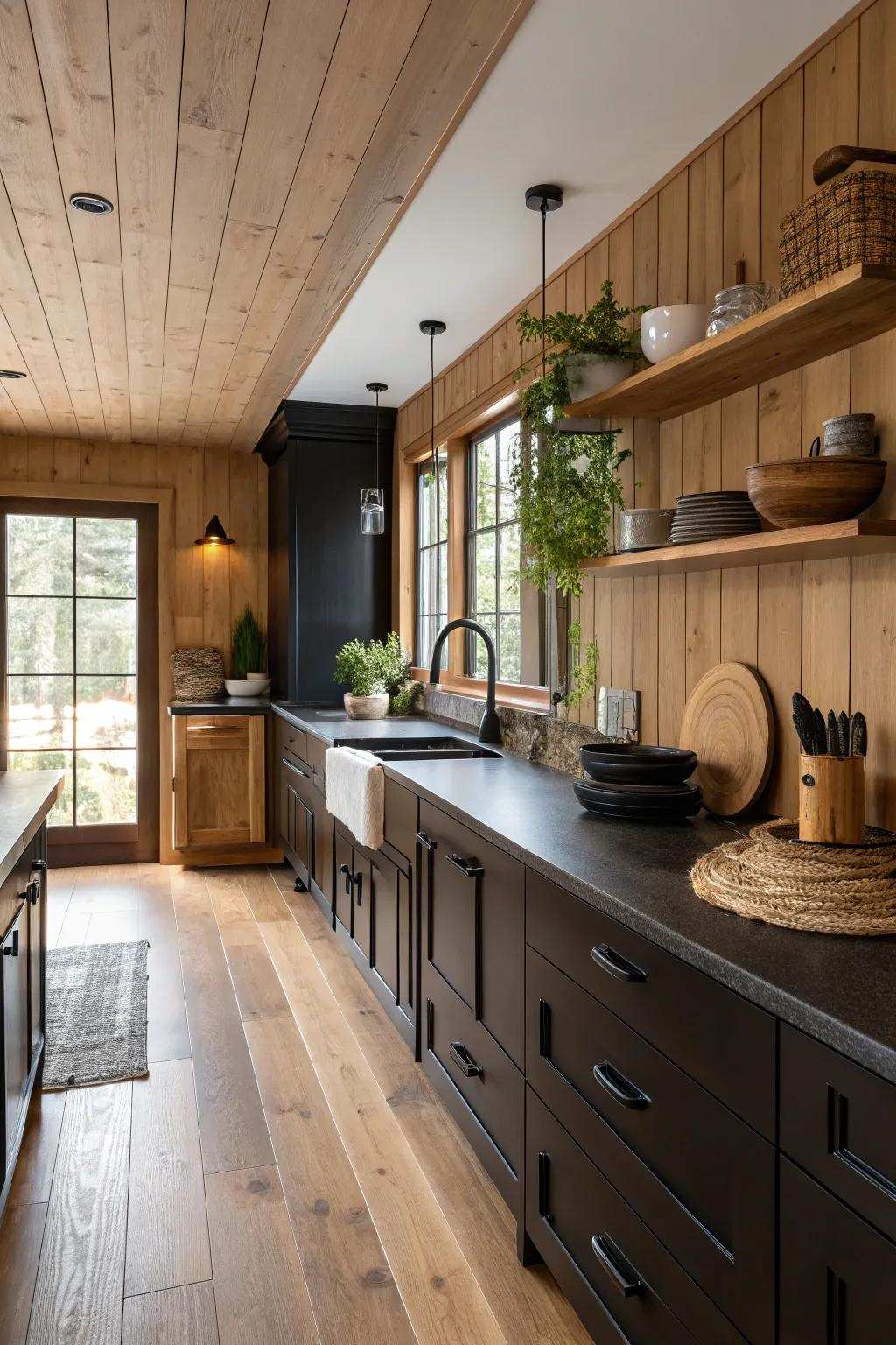 Dark elements harmonize beautifully with natural compositions.