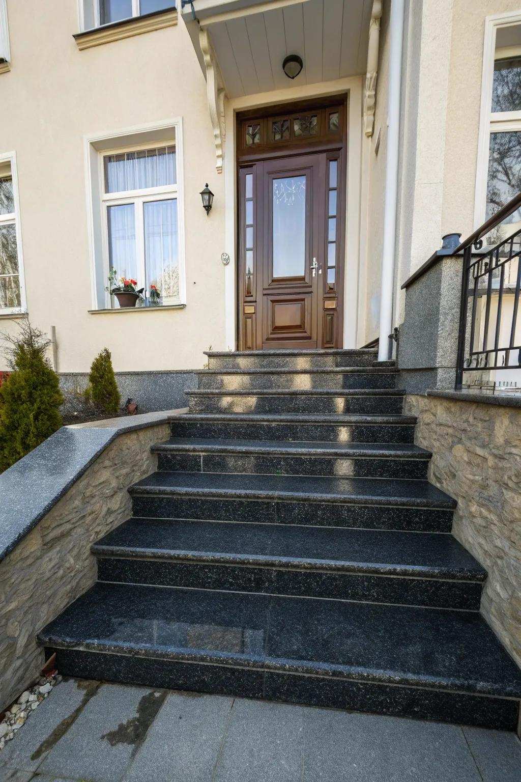 Dark stone adds drama to your entrance.