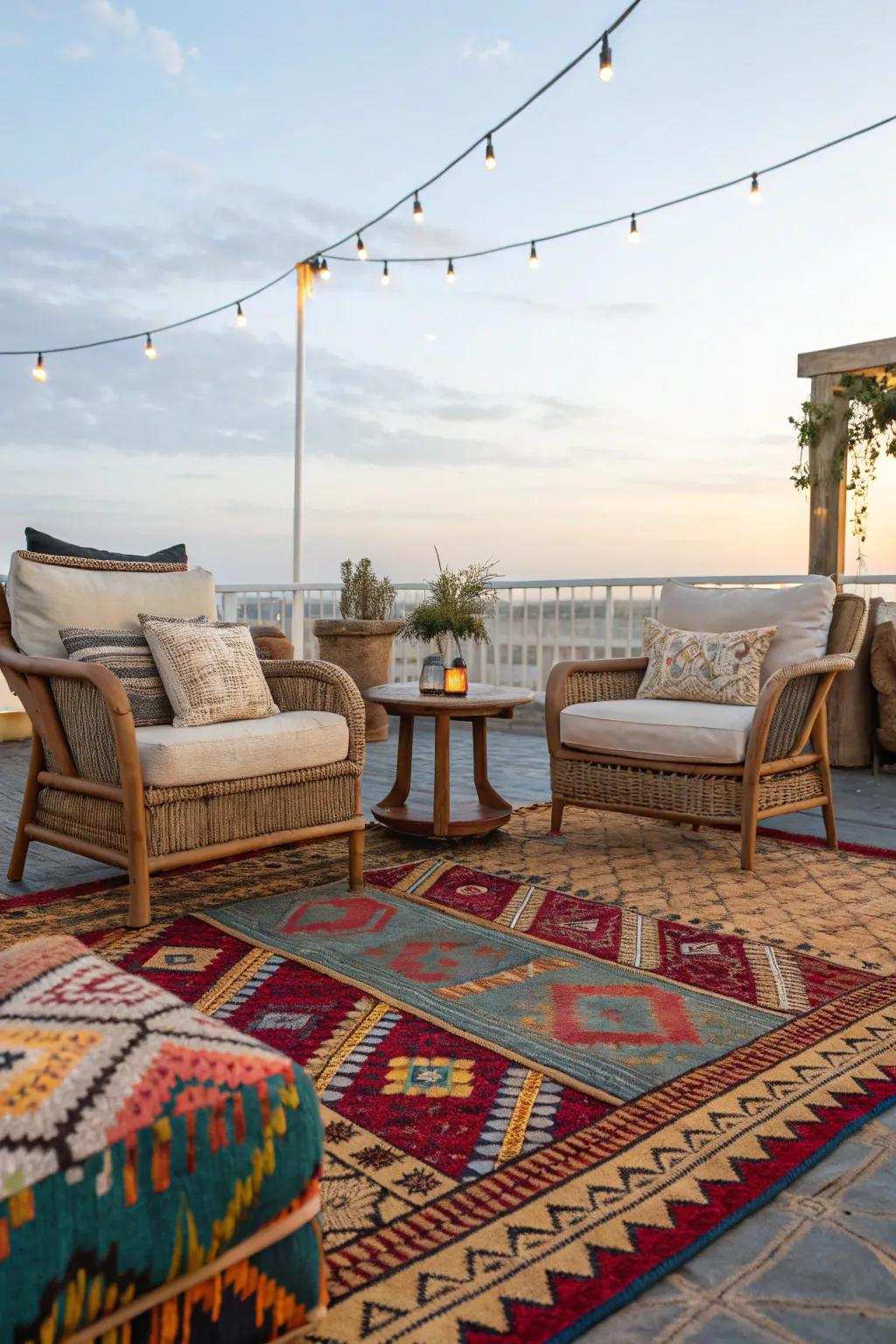 Deck rugs define areas and introduce vibrant color.