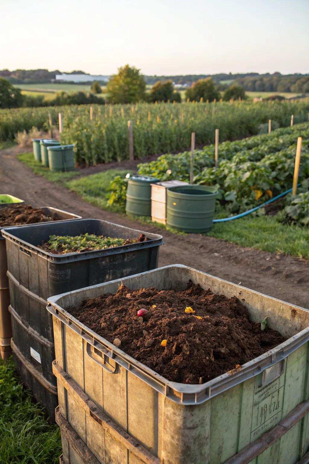 Decomposition containers converting waste into beneficial soil enrichments.