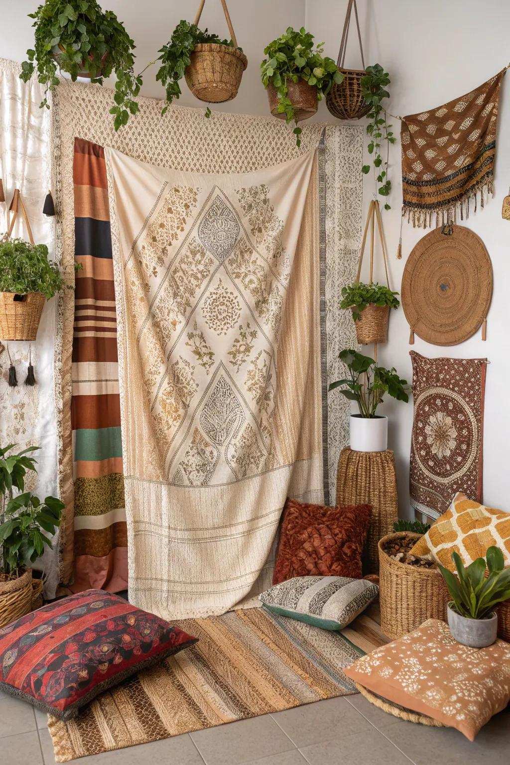 Decorated textiles present a rich and textured photo experience.
