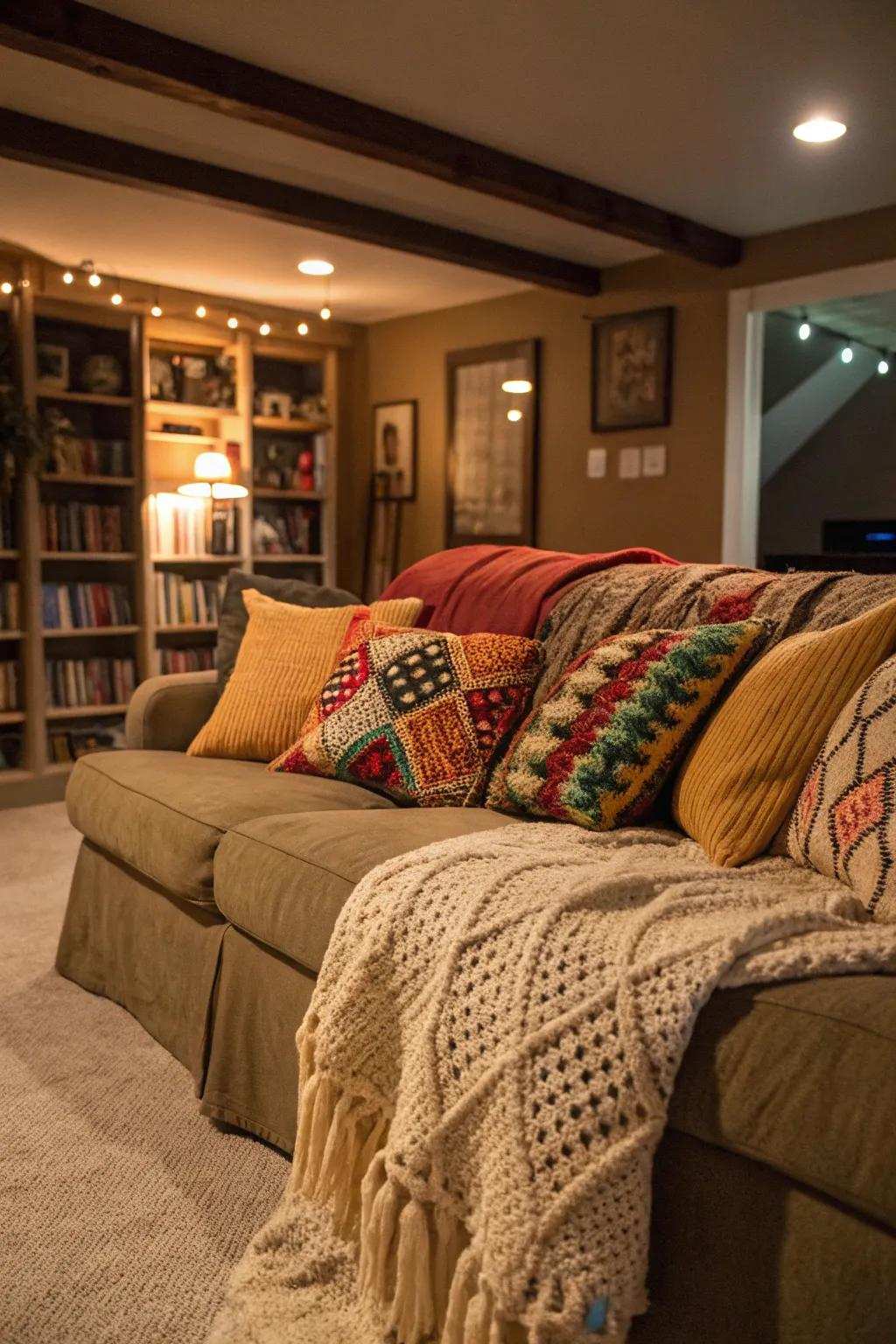 Decorative cushions and throws add warmth and texture.