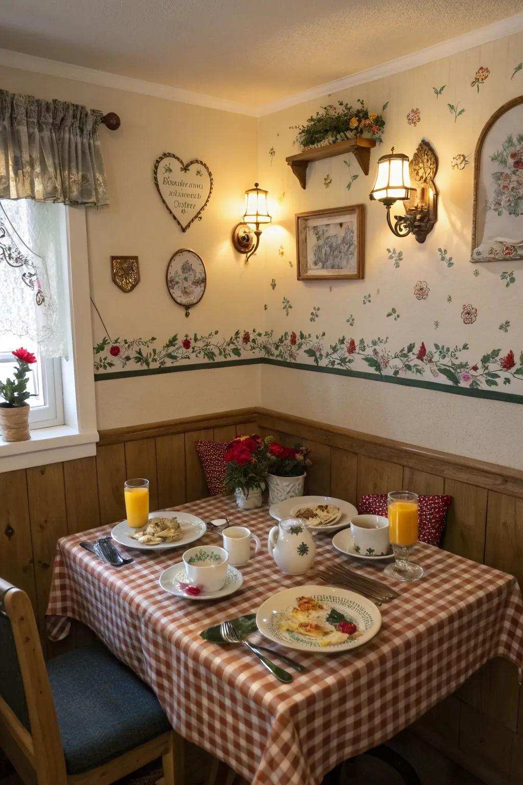 Decorative wall lights enhancing a breakfast nook.
