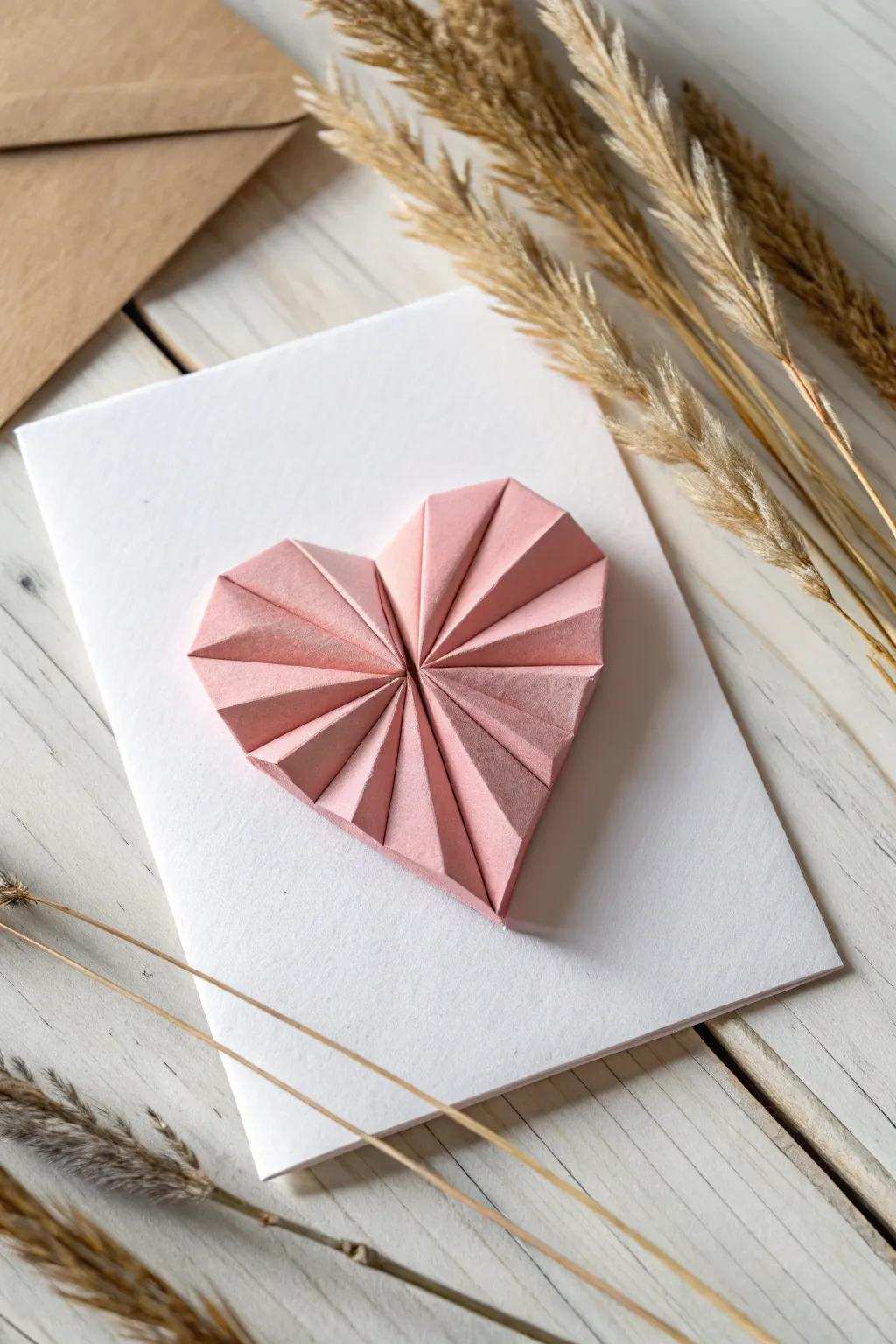 Delicate craftsmanship meets minimalist elegance using this captivating paper-folding heart card—perfect for a sincere Valentine’s gesture.