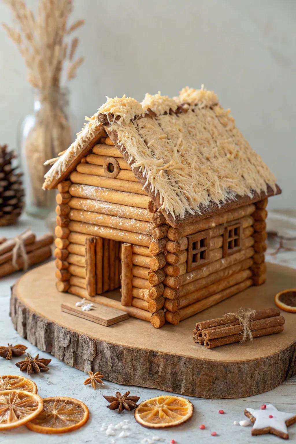Delight in the inviting allure of a homespun gingerbread lodge, blending artistry with winter cheer.