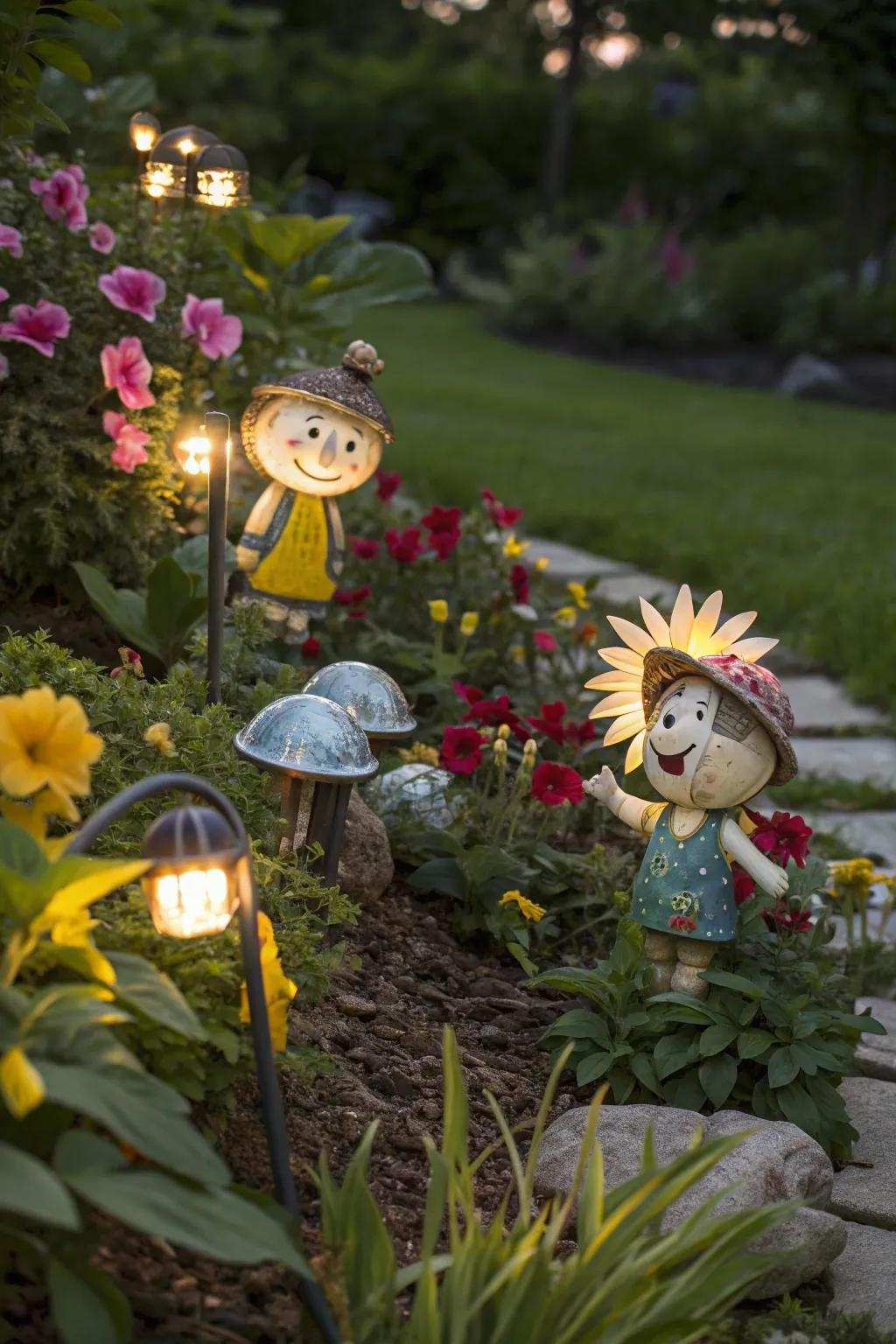 Delightful solar figures impart light and joy to your garden.