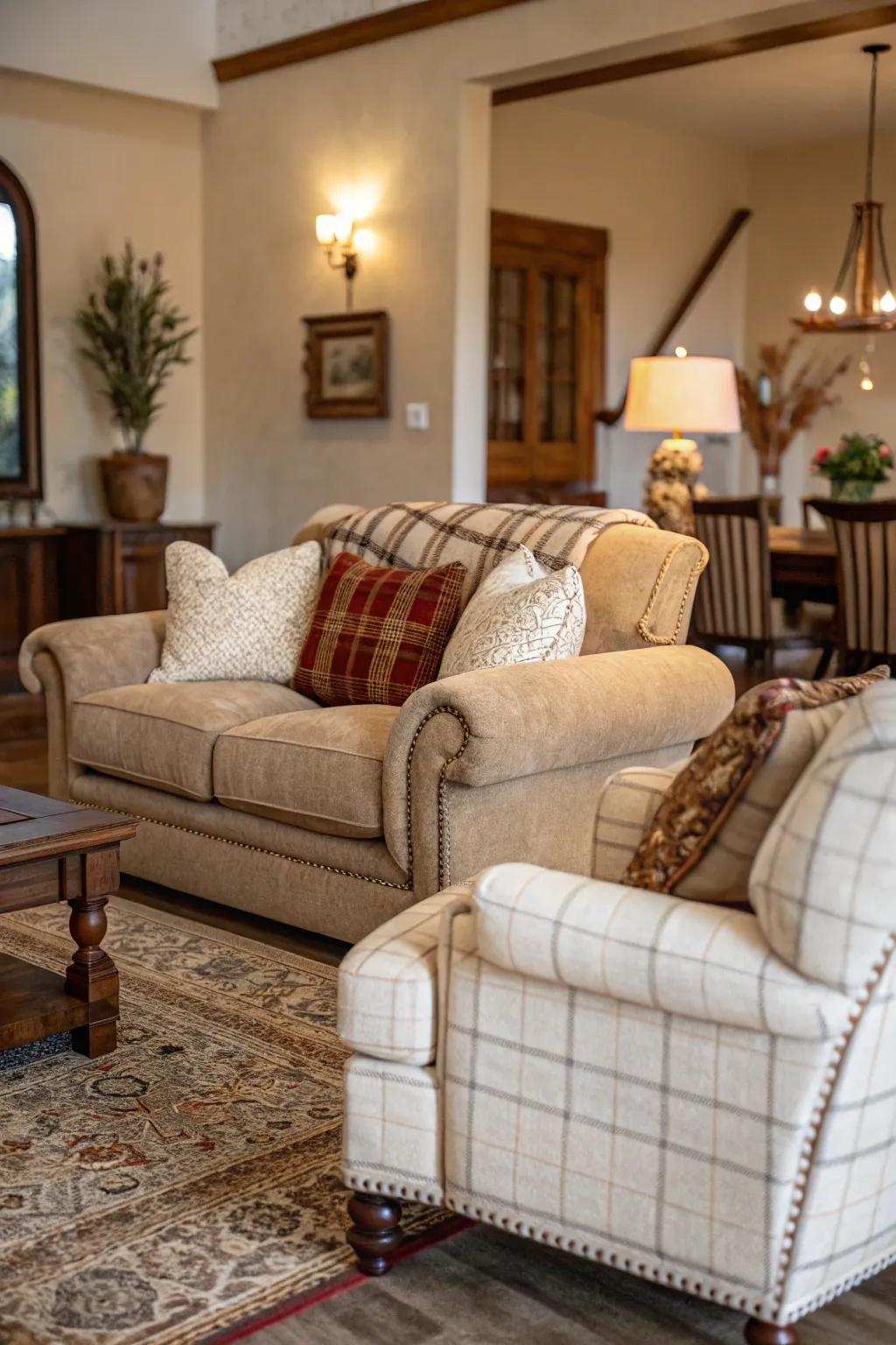 Deluxe furniture welcomes you to unwind and relax.