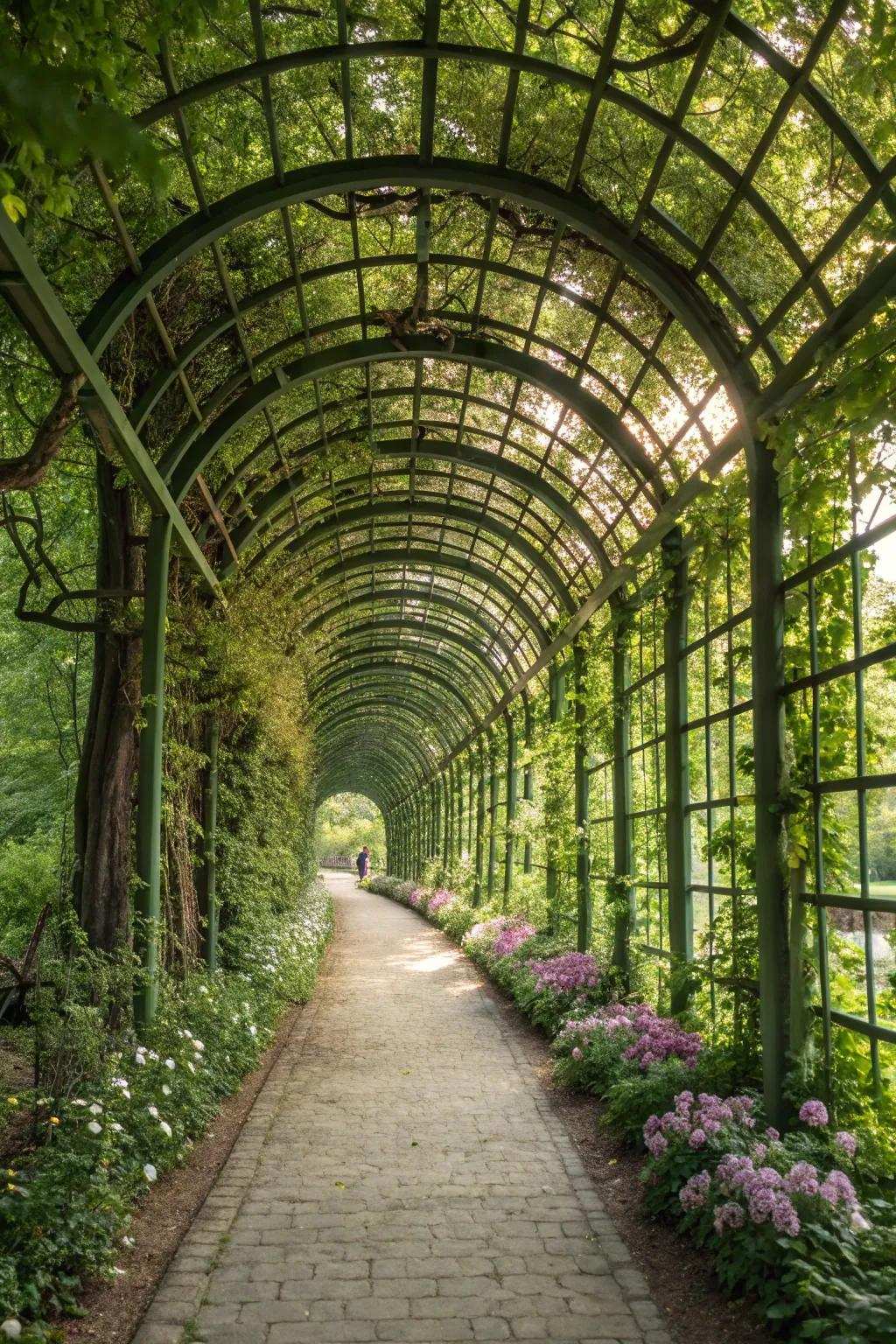 Design a secret garden vibe with a lattice passageway.