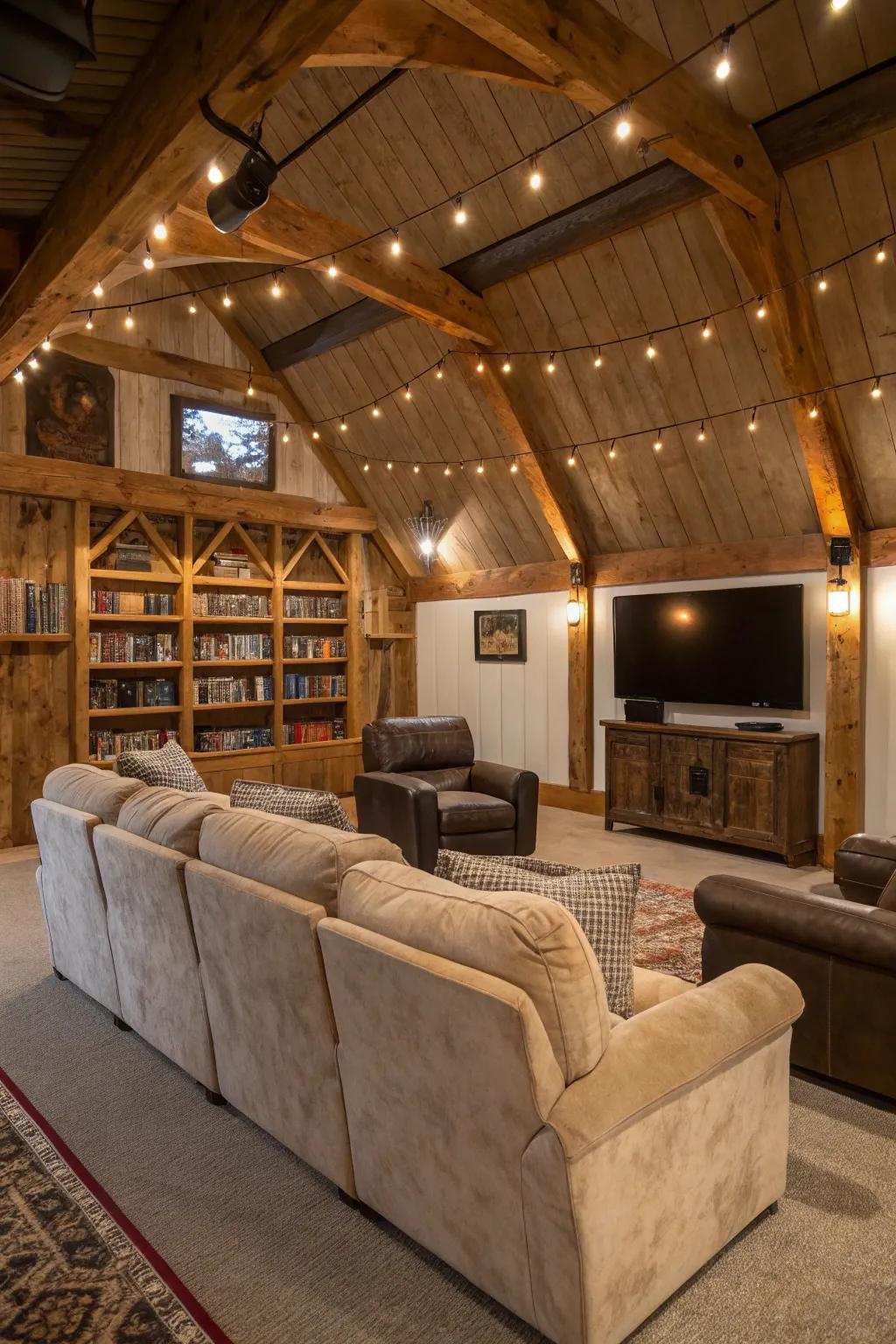 Design a welcoming seating area with comfortable sofas in your man cave.