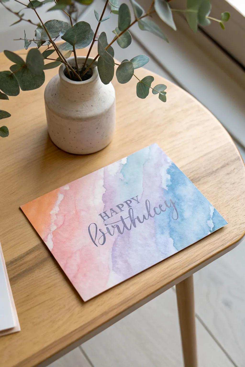 Design your unique, dreamy birthday card using watercolor washes, infusing it with individualized charm.