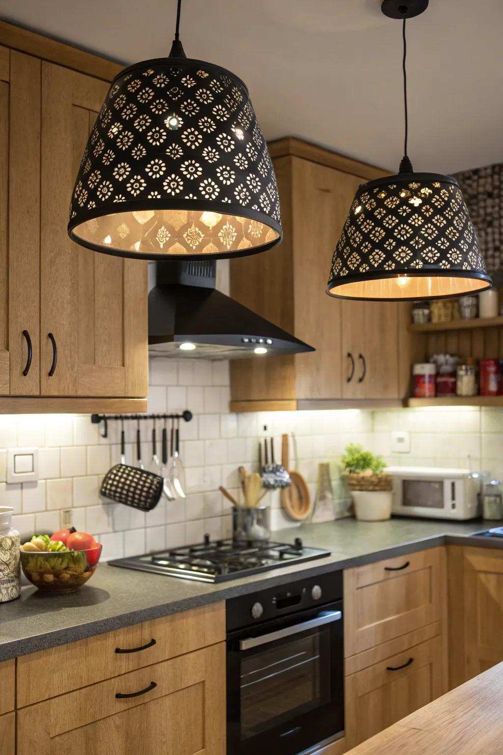 Designed dark elements introduce a whimsical touch to the kitchen.
