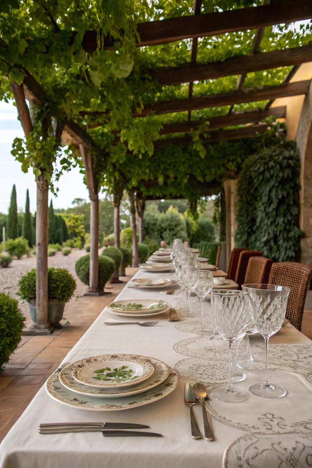 Dining beneath a pergola is a special and memorable outdoor experience.