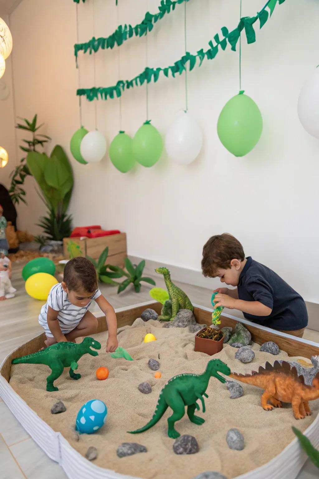 Dinosaur-themed party featuring exciting fossil digs.