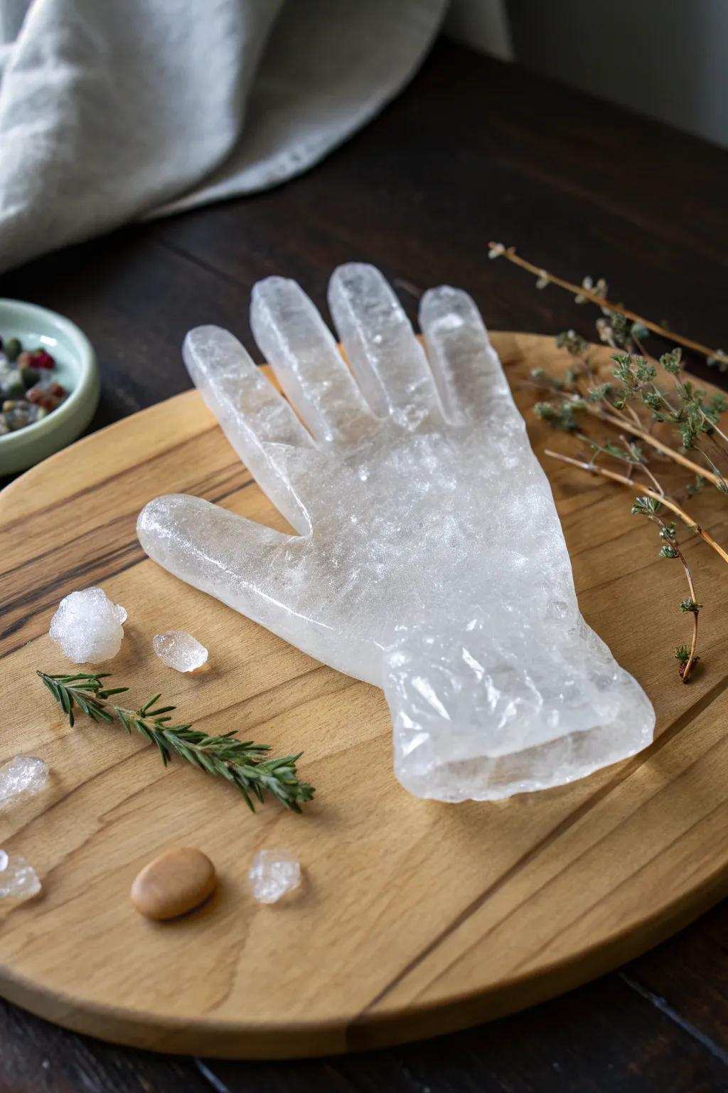 Discover the beauty of icy beauty with this ethereal frozen handwear cover surprise.