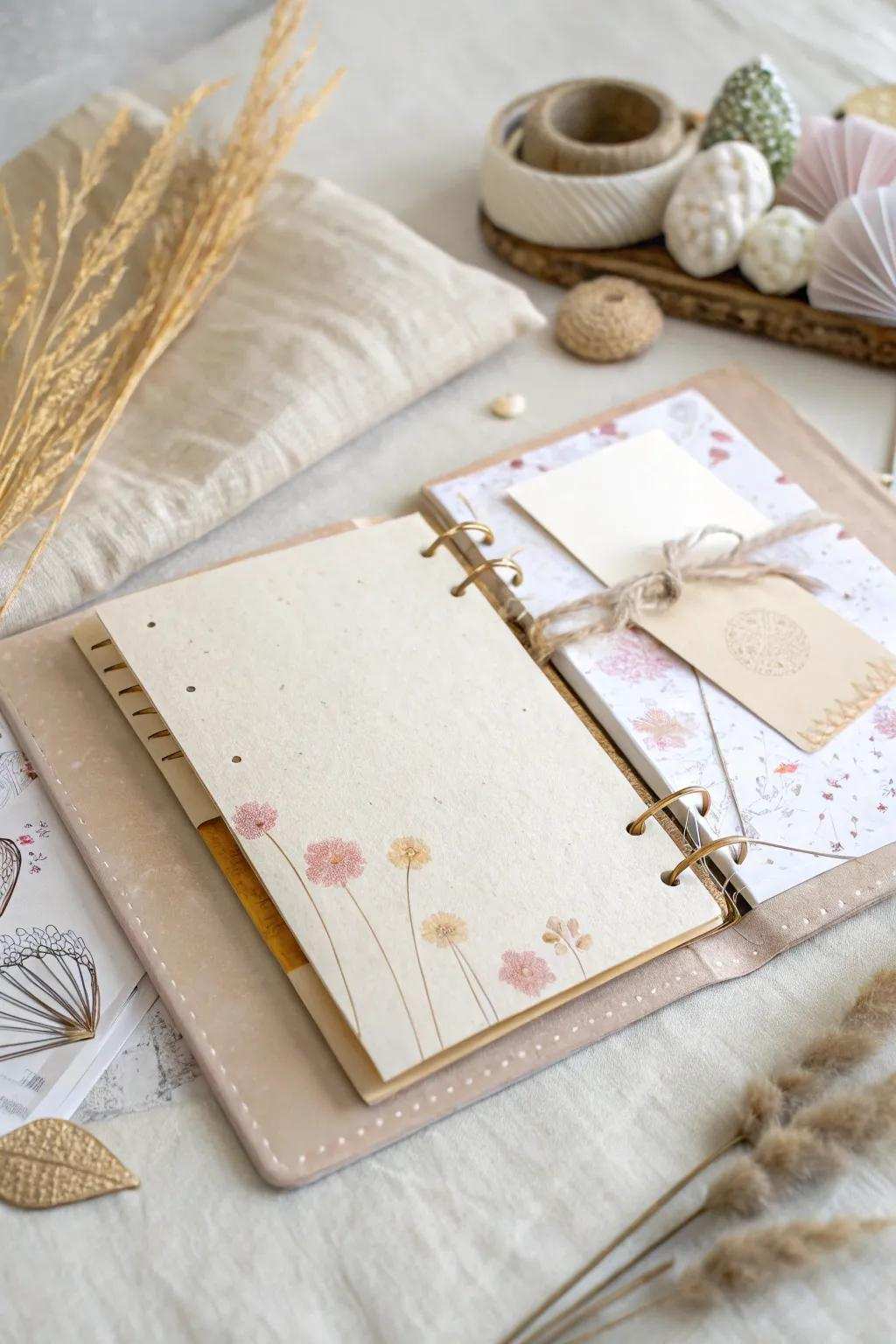 Discover the beauty of interactive scrapbooking with delicate flaps and pockets that conceal delightful surprises.