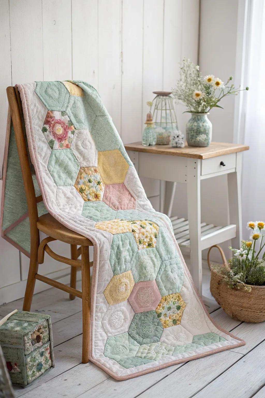 Discover the tranquil beauty of geometric bloom quilts—where minimalist design merges with bohemian allure.