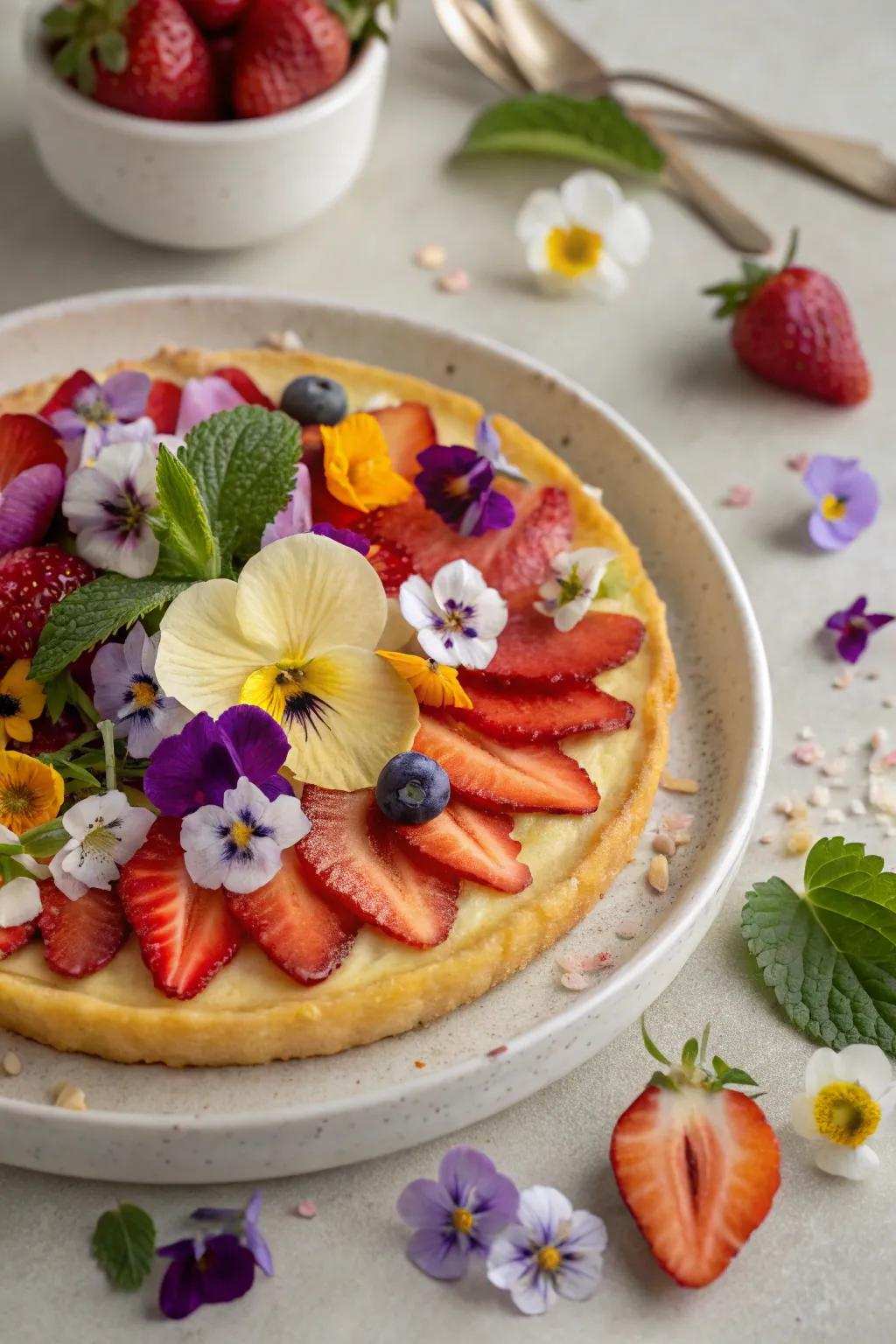 Dishes adorned with flowers.