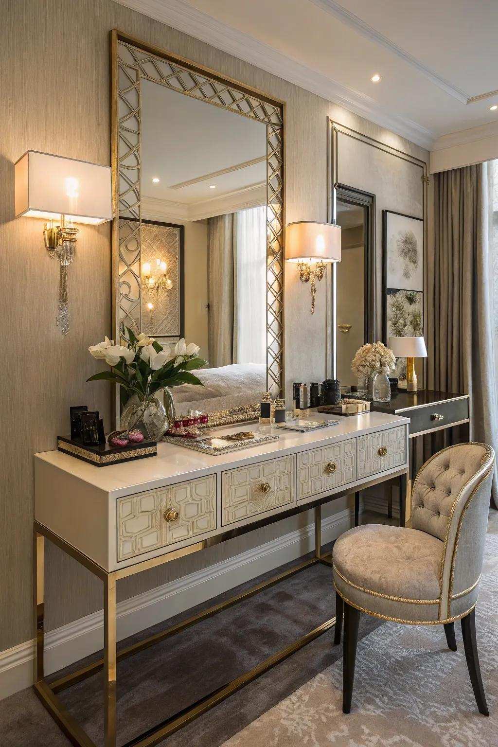 Distinct vanity station blending beauty with function