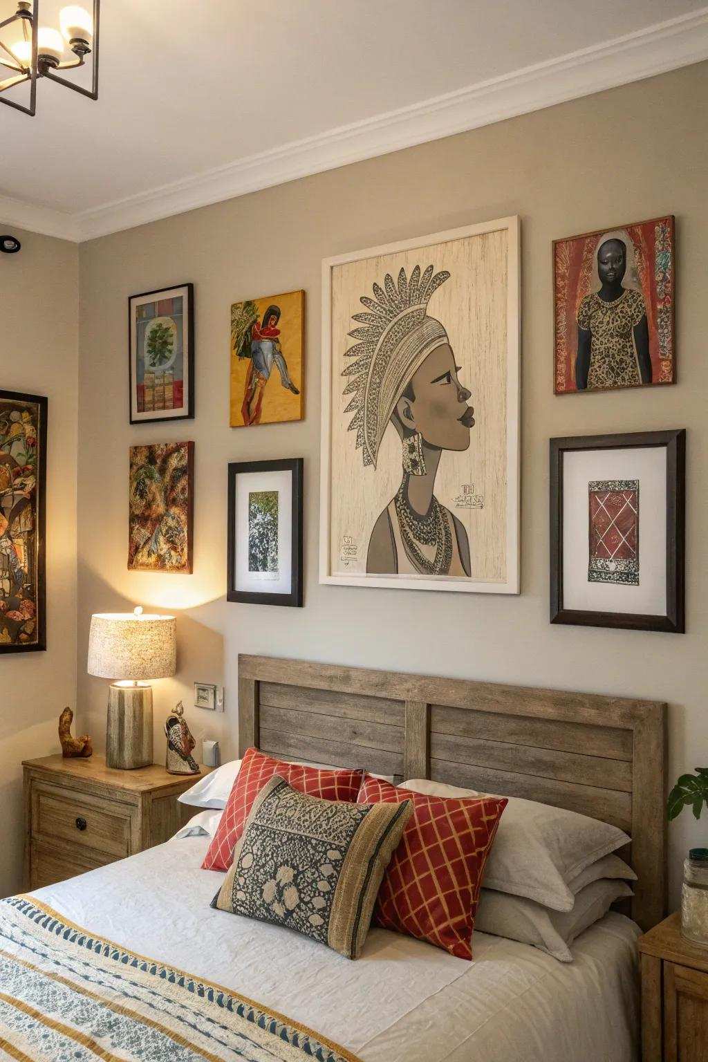 Distinct wall art adds character and style to your bedroom.
