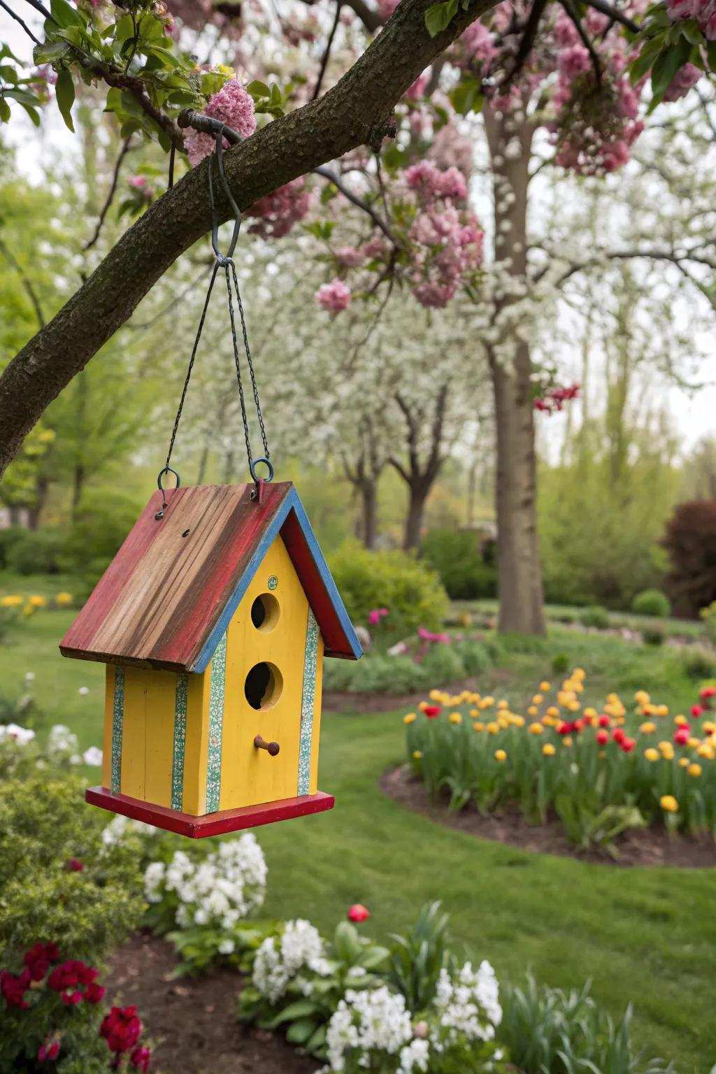 DIY avian abode portrayal for a colorful garden.