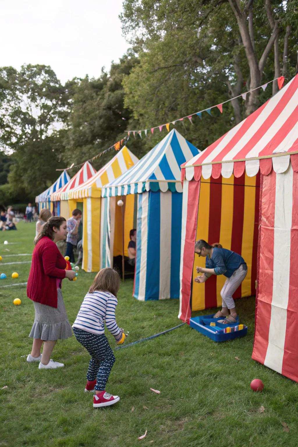 DIY shelters effectively capture the essence of a traditional carnival.