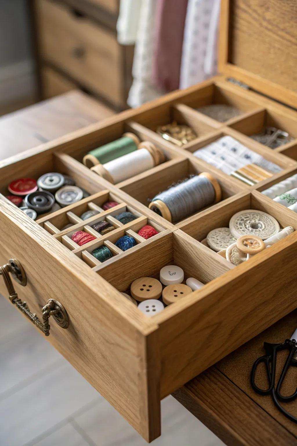 Drawer dividers keep small items organized.