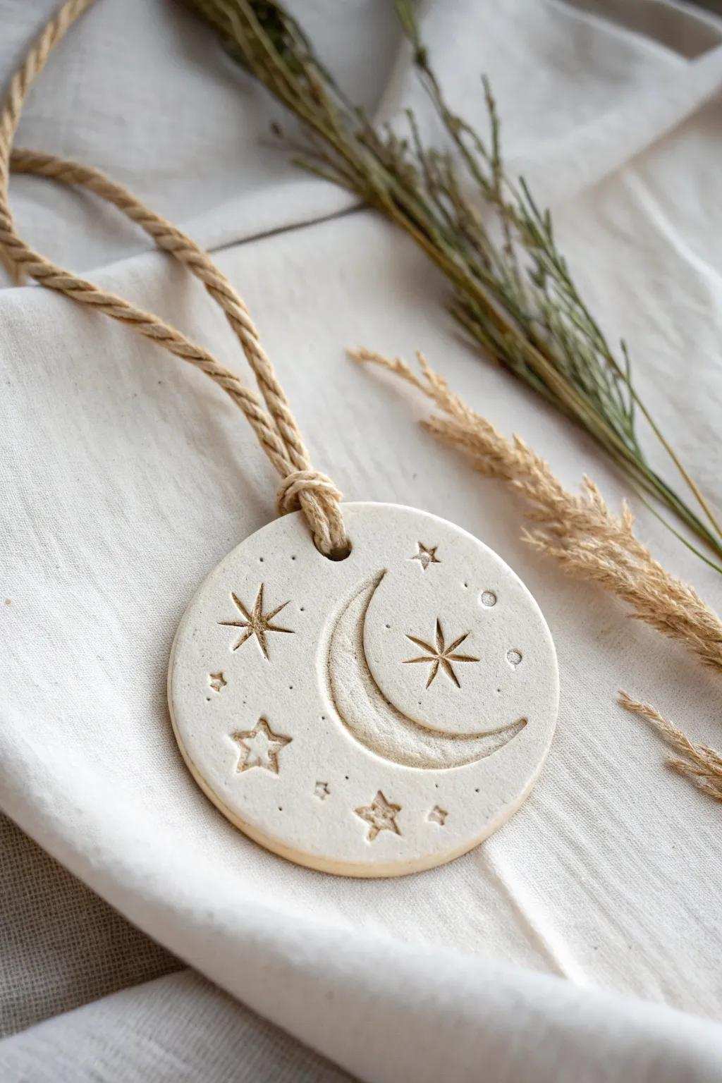 Dream of distant galaxies with this cosmic clay charm, where Scandinavian minimalism meets Boho appeal.