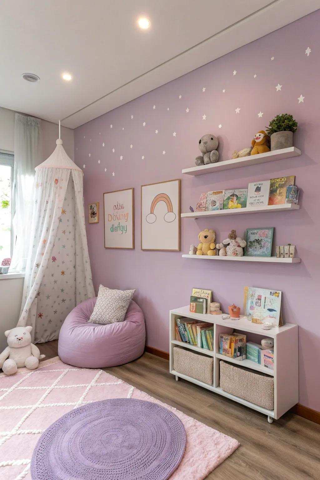 Dreamy lilac creates a serene and restful environment.