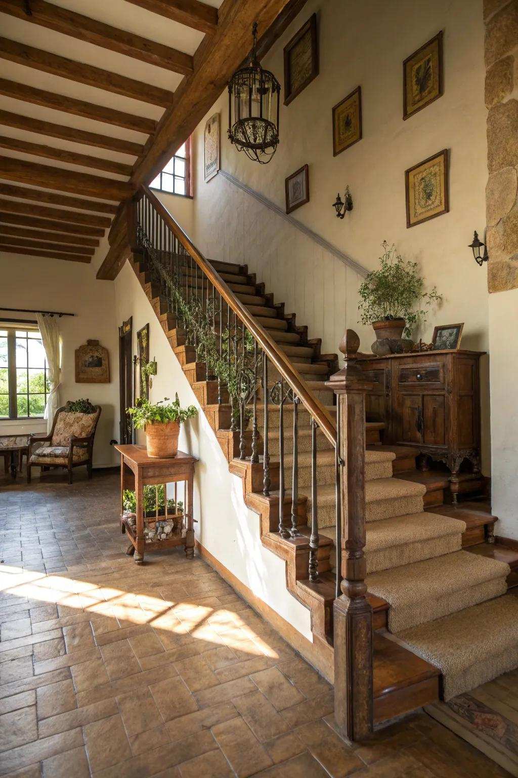 Earth-toned railings that complement effortlessly using a country interior theme.