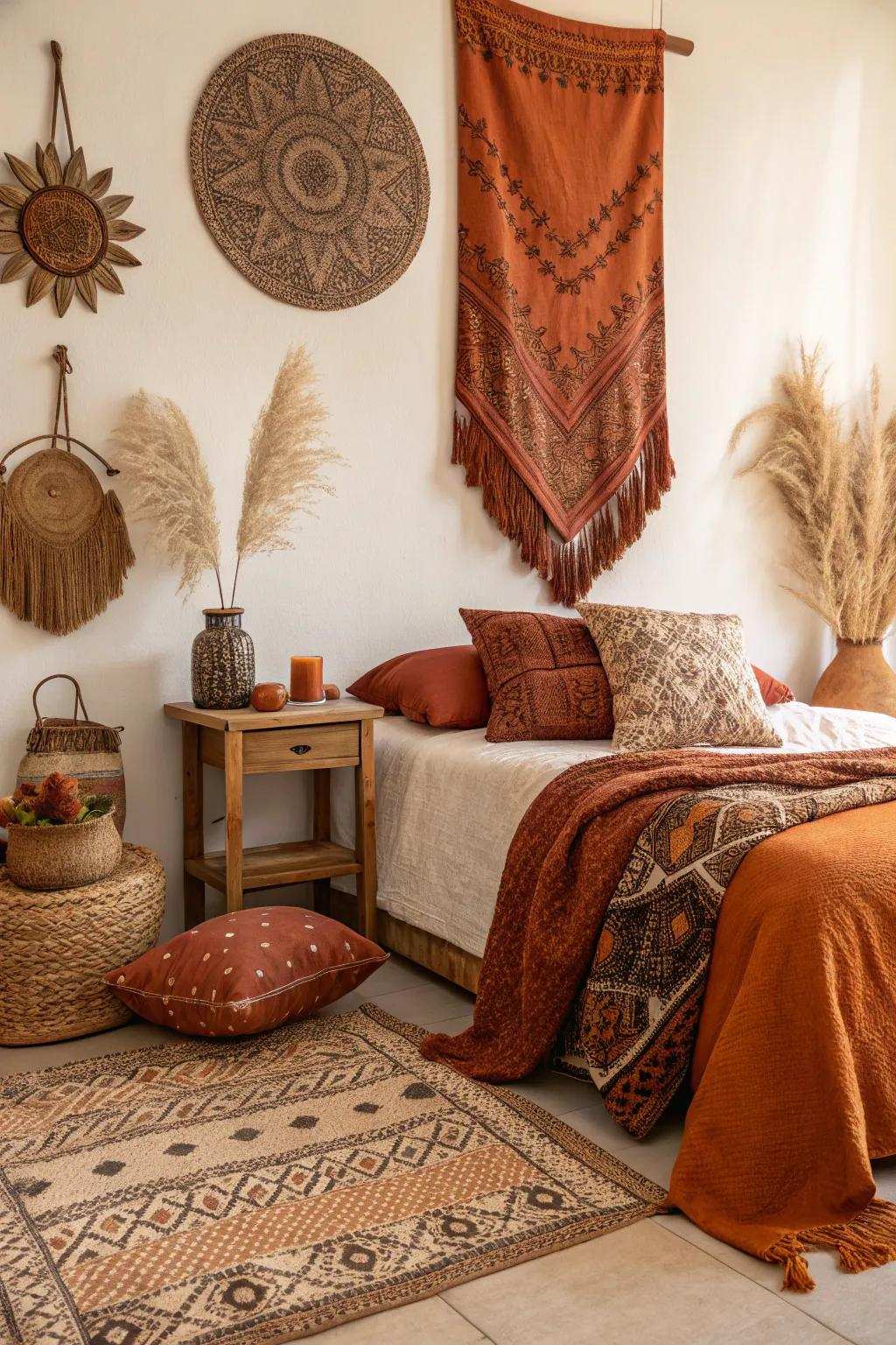 Earthy ornamental pieces enhance the natural ambiance.