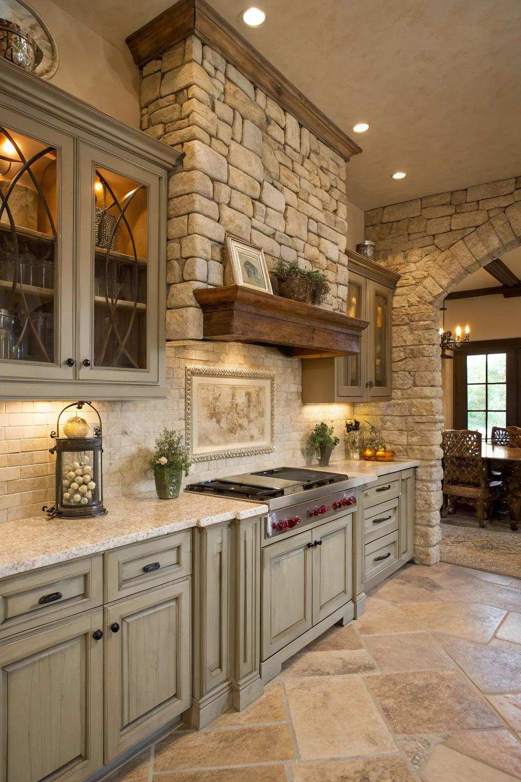 Earthy pigments amplify the coziness and welcoming nature of a farmhouse-themed kitchen.