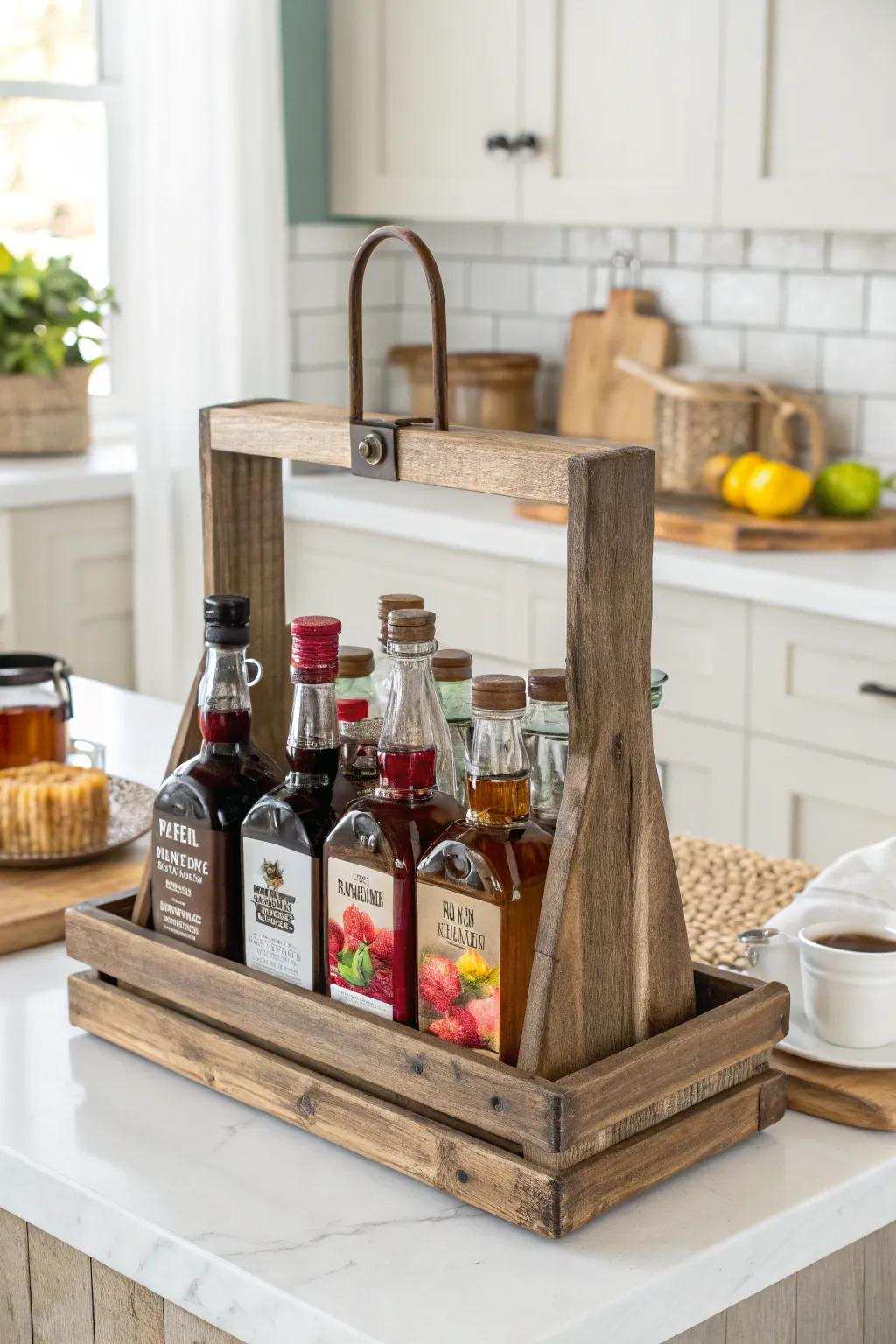 Earthy wood display providing a sense of warmth and charm to any kitchen setting.
