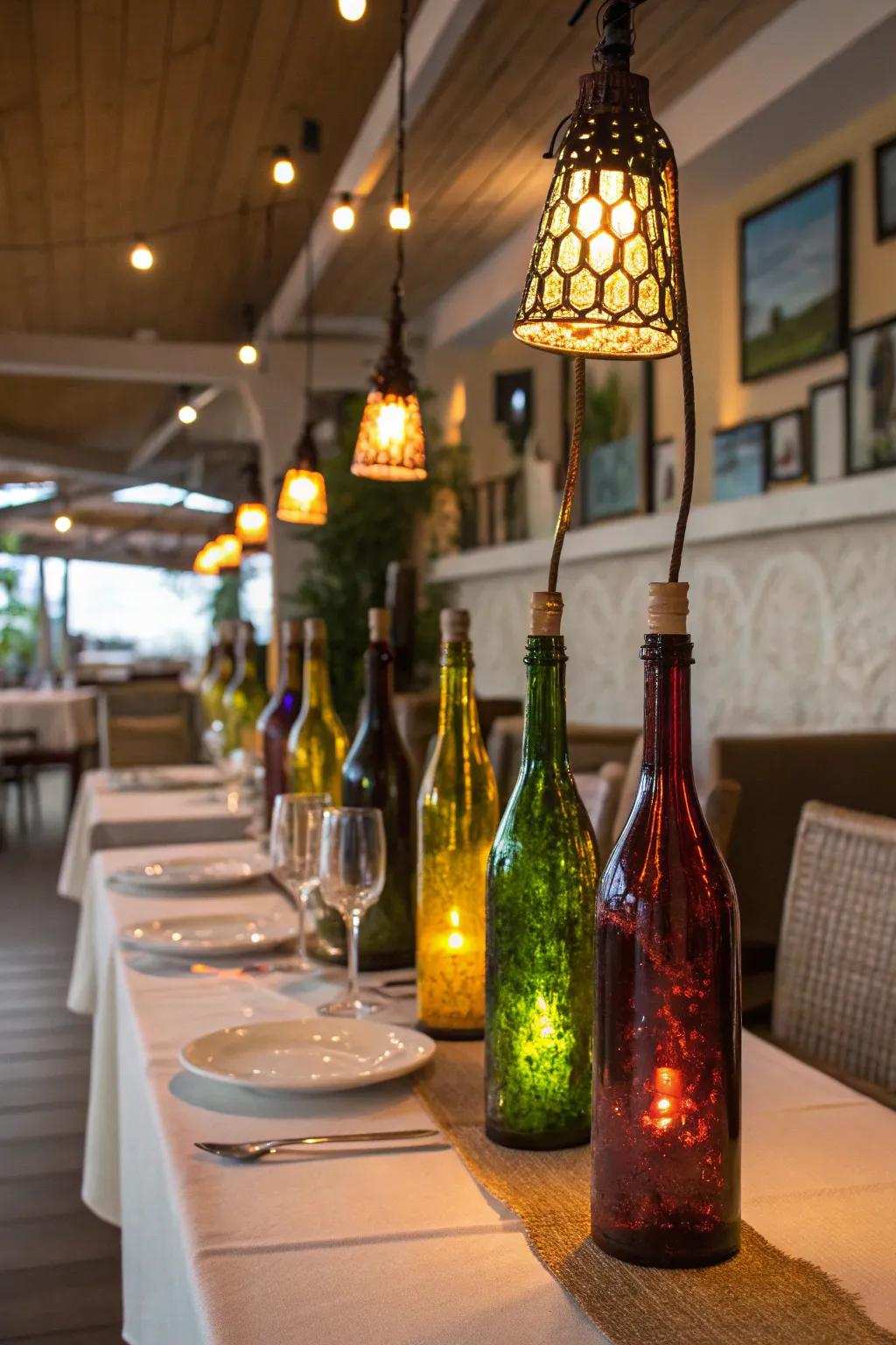 Eco-friendly grape beverage bottle lamps for your dining area.