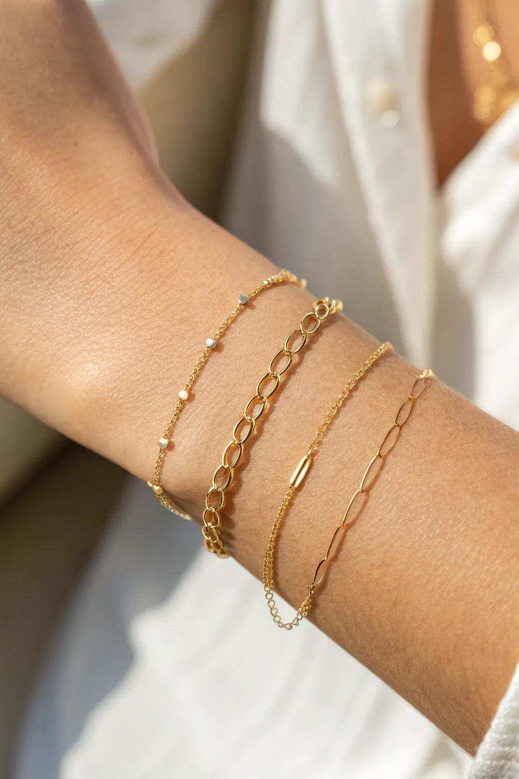 Effortless grace using minimalist charm: Perfectly layered fine connections to create a chic everyday appearance.