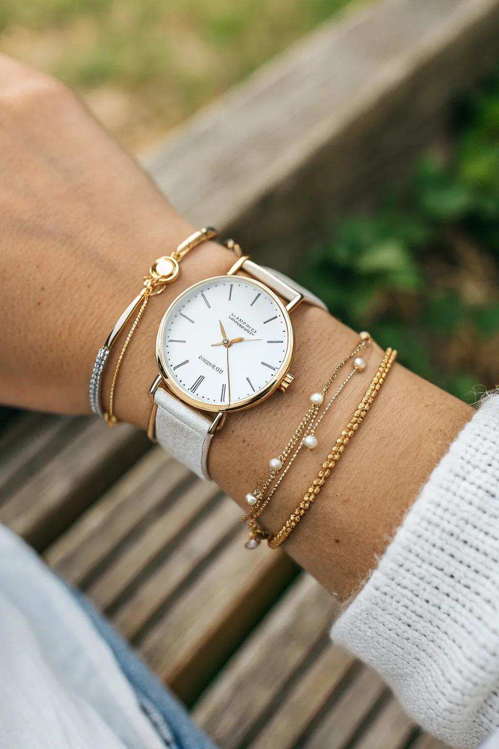 Effortless grace: Wrist accessory layering using a timeless touch. #UnderstatedChic