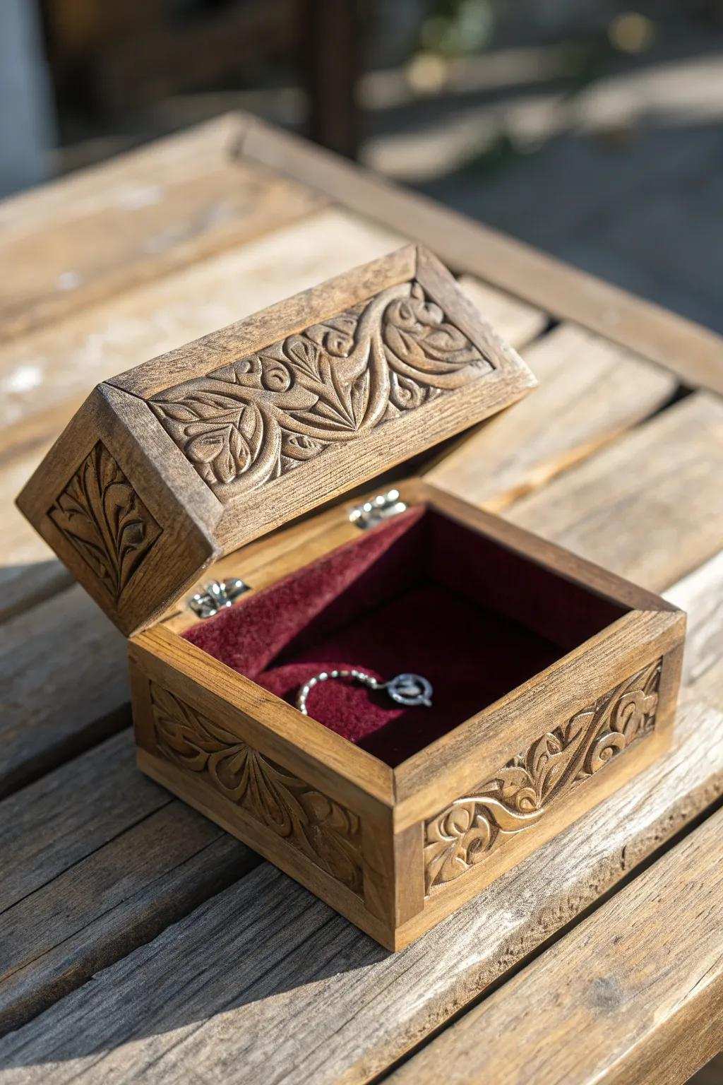 Elegance in Craft: Discover the art of wood-burning using this exquisite jewelry box.