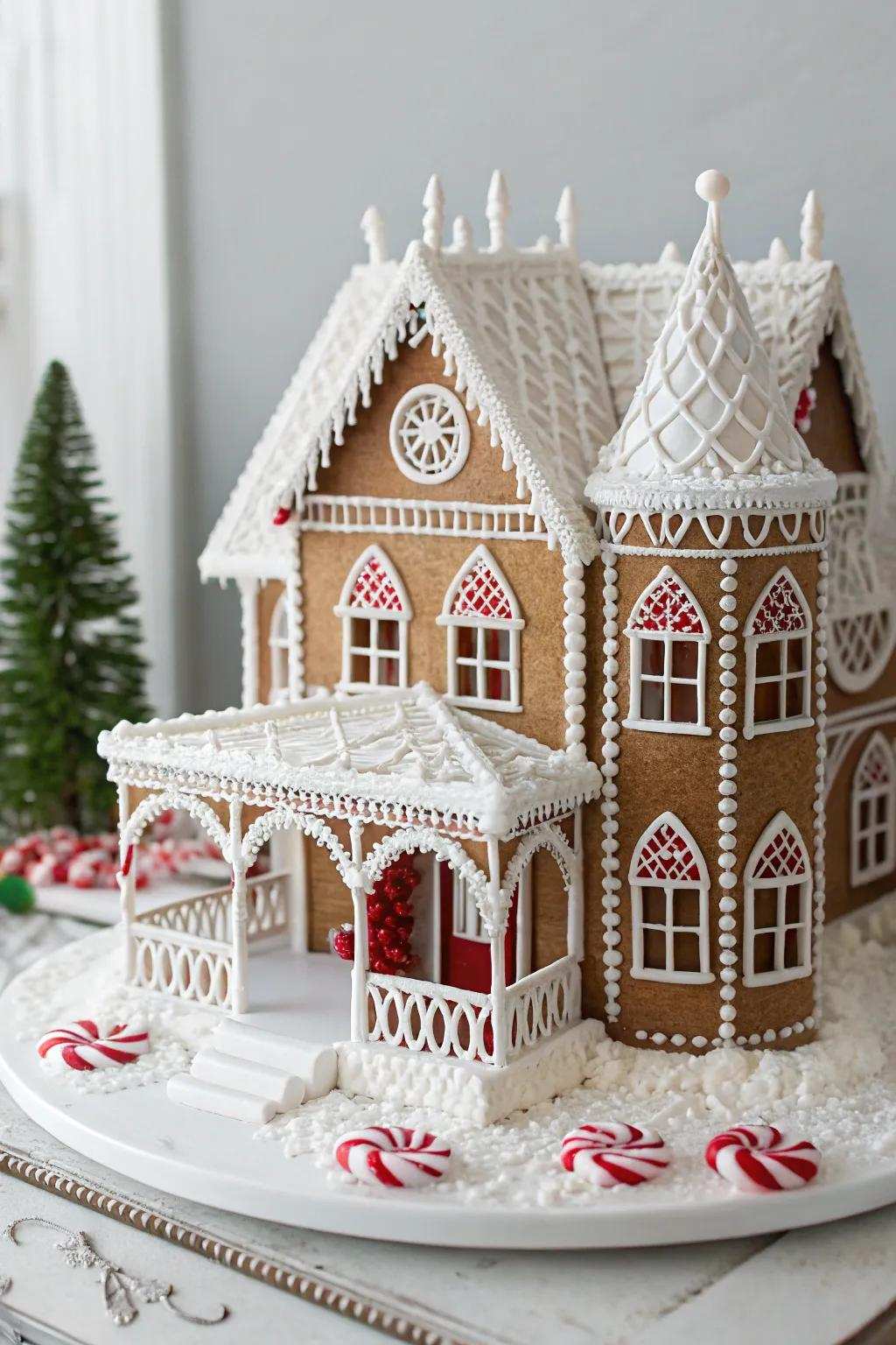 Elegance in gingerbread: An ornate showpiece featuring a sugary spin.