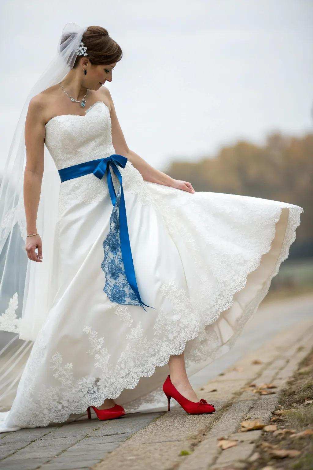 Elegant bridal garb featuring a nationalistic inflection.