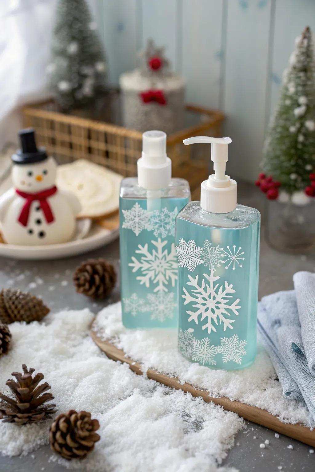 Elegant hand cleanser featuring icy pattern designs