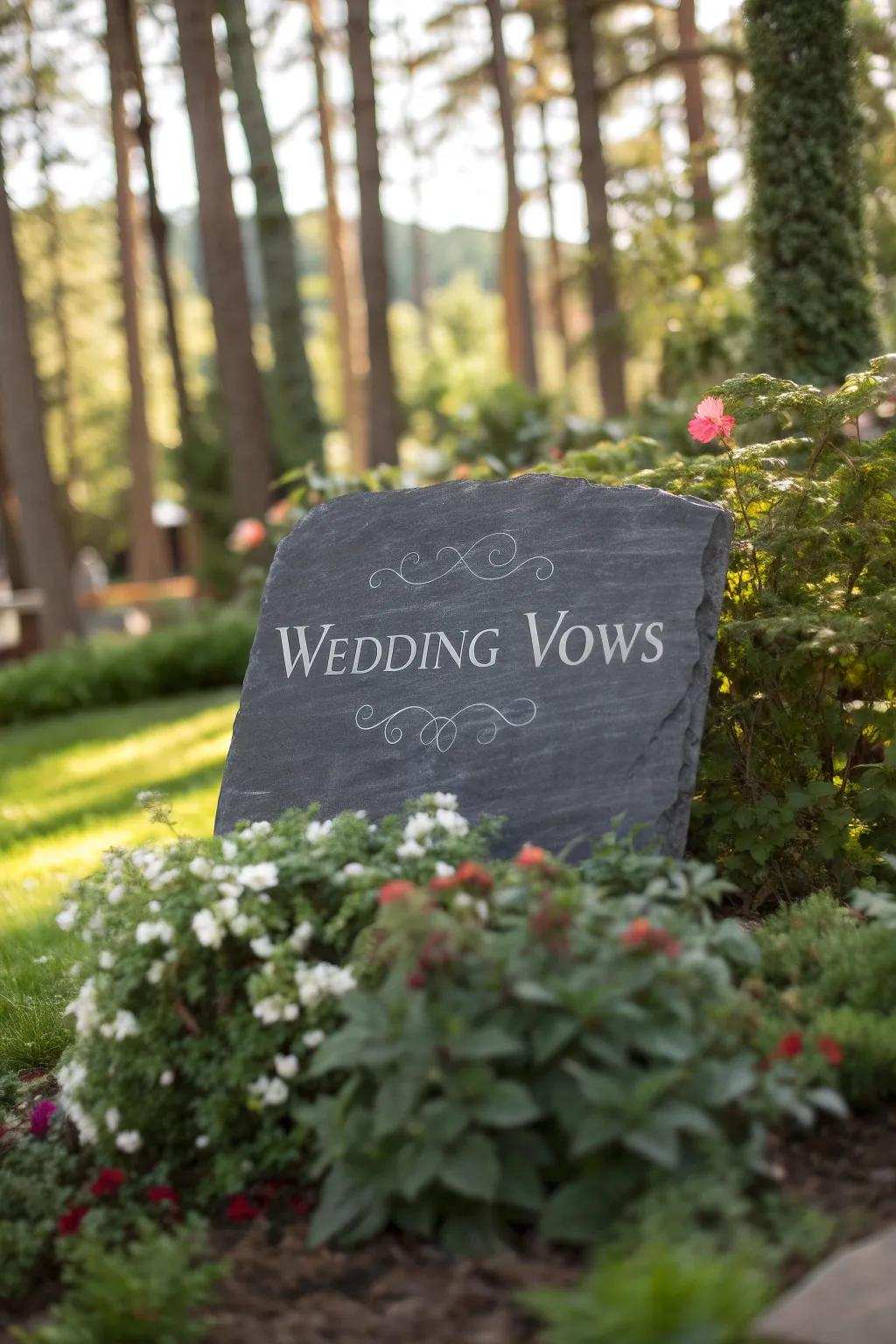 Elegant mineral tablet commitments merging with organic garden elegance.