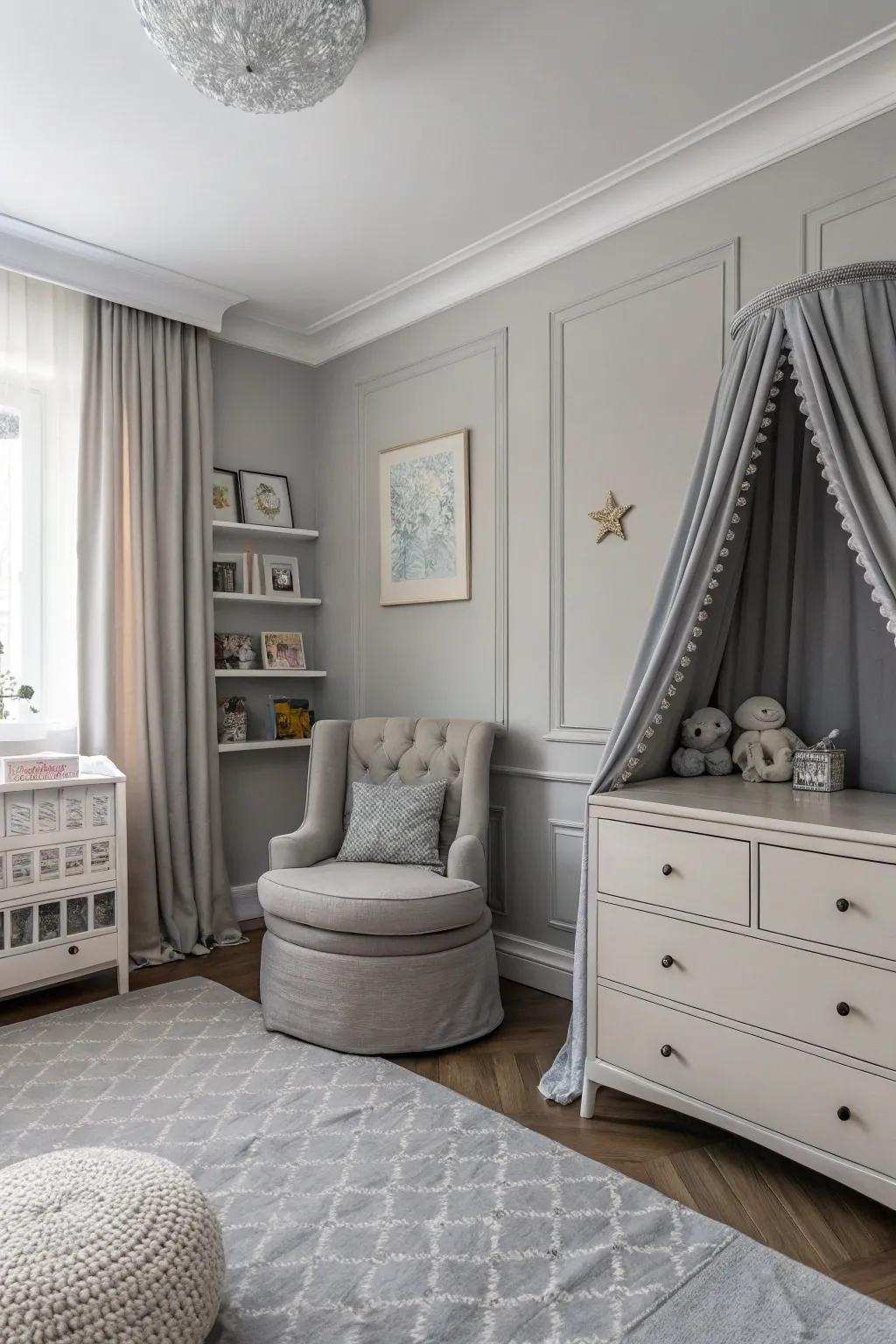Elegant silvers provide a timeless and versatile backdrop.