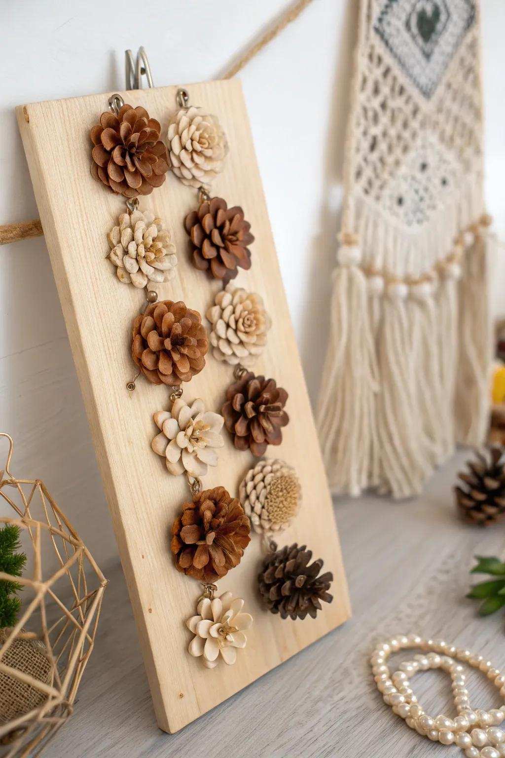 Elevate your accoutrement presentation with this chic pinecone floret jewel stand. An ideal combination of nature and elegance!