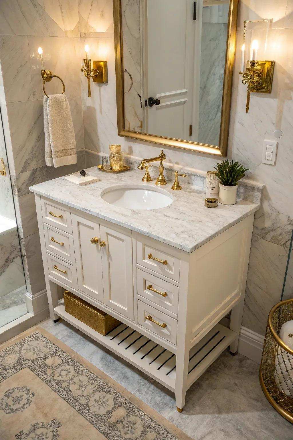 Elevate your bathroom with a luxurious stone worktop.
